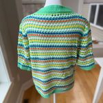 Miss Sparkling Green White Orange Pink Striped Short Sleeve Crochet Knit Top Photo 8