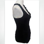 Timing NEW Black Slim Fitted Soft Ruffle V-Neck Henley Sleeveless Top Small Photo 6