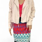 Abercrombie & Fitch Women’s Light Beige Moto Jacket Size M Asymmetrical Zip EUC Photo 2