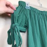 Lulus NWT  Women’s Off the Shoulder Cuffs Tie Kelly Green Shift Mini Dress Photo 2