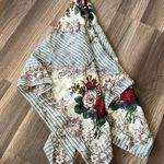 Club 7 Echo Women's 100% Silk Square Neck Scarf Stripe & Red Roses Print Photo 5