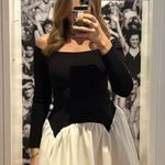 Anthropologie AWAYLEE Drop Waist Off The Shoulder Mini Dress in Black & White Size Small Photo 3