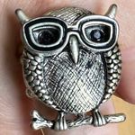 Fun and big Silver color Owl Ring with Glasses Fashion ring Black Photo 2