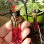 cloie Red And Green Seed Bead Tassel Pave Crystal Earrings Photo 2