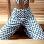 Tiger Mist Wide Leg High Waist Blue White Checkered 4 Pocket Denim Jeans Small Photo 7