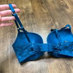 Victoria's Secret Victoria’s Secret Very Sexy Push Up Bra Sz 32DD Teal Blue Rhinestone Fishnet Photo 9
