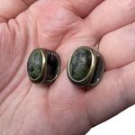 Monet Vintage Signed  Oval Green And Black Stone Magnetic Clip On Earrings Photo 2