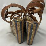 Kelsi Dagger  Stylish Brown Wedge Sandals with Blue and Tan Stripe Soles size 8 Photo 3
