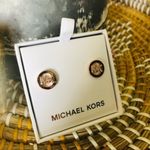 Michael Kors  Rose Gold Tone MK Crystal Logo Stud Earrings 14mm NWT Photo 1