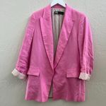 ZARA Blogger Fav Pink Printed Valentine’s Cuff Linen Blend Blazer Jacket… Photo 8