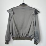 Everly ‎ Satin Shoulder Ruffle Full-Zip Bomber Jacket Army Green Size Small Photo 6