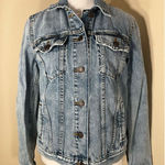 Gap Light Wash Distressed Button Front Icon Denim Jacket Women's Small Photo 0