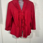 Peck & Peck  Red Long Sleeve Button Down Ruffle Front Top Size Medium EUC Photo 1