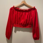 H&M Divided Cropped Off-the-shoulder Long Sleeve Top in Red Photo 1