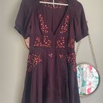 Free People Embroidered Purple Mini Dress Low V Front Satin button Accent 2 Photo 0