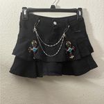 Mini Denim Black Layered Skirt with Cross Embellished Chains S Photo 3