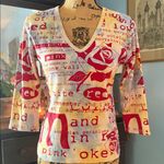 Glima Y2K Colorful Text Collage Floral Print Graphic V Photo 0