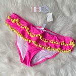 PilyQ  Pink Full Ruffle Pom Pom Bikini Bottoms Size M Photo 0