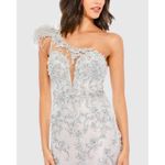 Mac Duggal NEW  Embroidered Applique Feathered One Shoulder Trumpet Gown Size 16 Photo 6