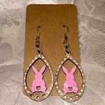 Handmade NWT Pink Bunny Easter Holiday Painted Wooden Earrings Photo 1