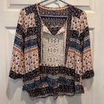 Jolt  Boho Patchwork Crochet Tassel 3/4 Sleeve Top Womens S Floral Print Boho Photo 0
