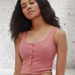 American Eagle  pink Mauve button front crop tank top Shirt Ribbed Ruffled Hem S Photo 0