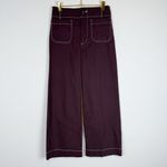 Anthropologie  Maeve The Colette Contrast Stitch Cropped Wide-Leg Pant Brown 25 Photo 6