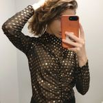 Black Sheer Gold Dot Mock Neck Ruched Chest Top Size M Photo 1