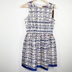 QED London Dress Women XS Fit & Flare Blue Checkered Floral Wedding Church Tea White Photo 7