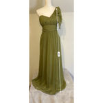 Women's 100% Silk COREN MOORE Olive Green One Shoulder Dress Size 4 Photo 5
