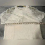 Muche et Muchette Soft Fuzzy Ribbed Cream Sweater Floral Lace Sleeves Size OS Photo 9