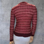 Ann Taylor women’s Textured Knitted Striped V-neck Wedge burgundy Cardigan sz SP Photo 4