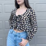 ZARA Boho Ditsy Daisy Floral Print Long Sleeve Babydoll Ruffle Crop Top Small Photo 2