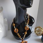 Boho Funky Wood Necklace with Lips Pendant Earrings Set New Brown Photo 1