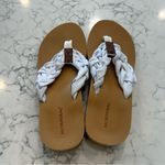 NIB Mormirac Woman’s Beige White Braided Strap Thong Flip Flop Sandals Size 8 Tan Photo 4