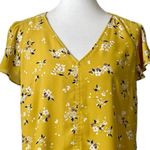 H&M Blouse V-neck Short Sleeves Popover Yellow White Floral Women’s Size 10/M Photo 4