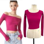Alice + Olivia Jeanne Off Shoulder Knit Top Sweater Pink Fuchsia Size Small Photo 1