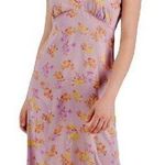 Hippie Rose NWT  Women's Floral Print Calf Midi satin slip Dress Purple L Photo 0
