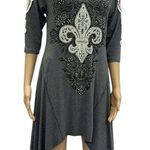 Vocal Crochet Lace Accent Embellished 3 Quarter Sleeve Shark Bite Tunic Dress S Photo 0