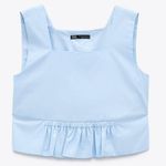 ZARA NWT Women  BLOGGERS FAV Cropped POPLIN Top Blouse Baby Blue XL Photo 4