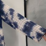 Kori America Womens Tie Dye Line Blend Button Down Shirt Blue White Tunic Medium Photo 8