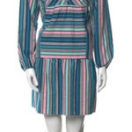 Marie Oliver  Petra Paneled Dress in Blue Stripe Silk/Cotton/Linen XS Photo 0