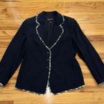 Escada Fitted Black Jacket with Chiffon Floral Fringe Sz 44 / 10 US Photo 2