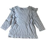 Seven7  Size XL NWT Blue Double Ruffle Long Sleeved Pullover Cotton Blend Sweater Photo 1