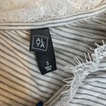 Alya Grey White Stripe Lace V Neck Knot Front Shirt Small Short Sleeve Photo 2