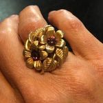 Vintage Adjus. Purple Stones GoldTone Floral Ring Photo 0