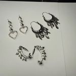 Dangle, Hoop, Ear Crawler Mix Pierced Earrings Lot Of 3 Silver Tone Rhinestone Photo 10