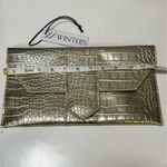 NWT JJ Winters Nikki Platinum Faux Croc Clutch Textured Envelope Bag Purse Gold Photo 4