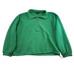 J.Crew Sz L Terry Half -Zip Pointelle Sweatshirt Green Drawstring Long Sleeves Photo 1