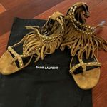 Saint Laurent  | Gladiator Suede Fringe Flat Studded Sandals Tan 35 Photo 5
